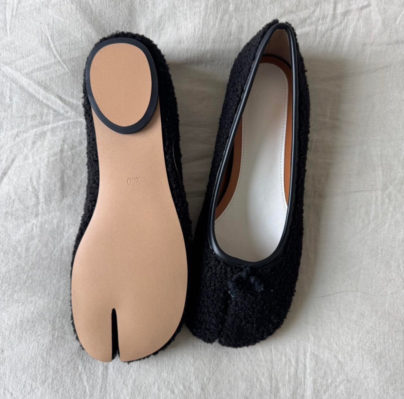 Black Plush Tabi Flats