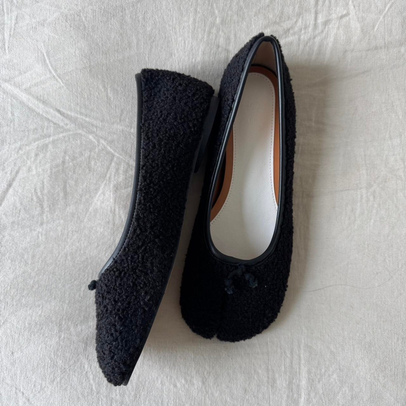 Black Plush Tabi Flats